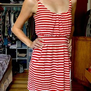 Red and White Striped Mini Dress with Pockets 🤍❤️